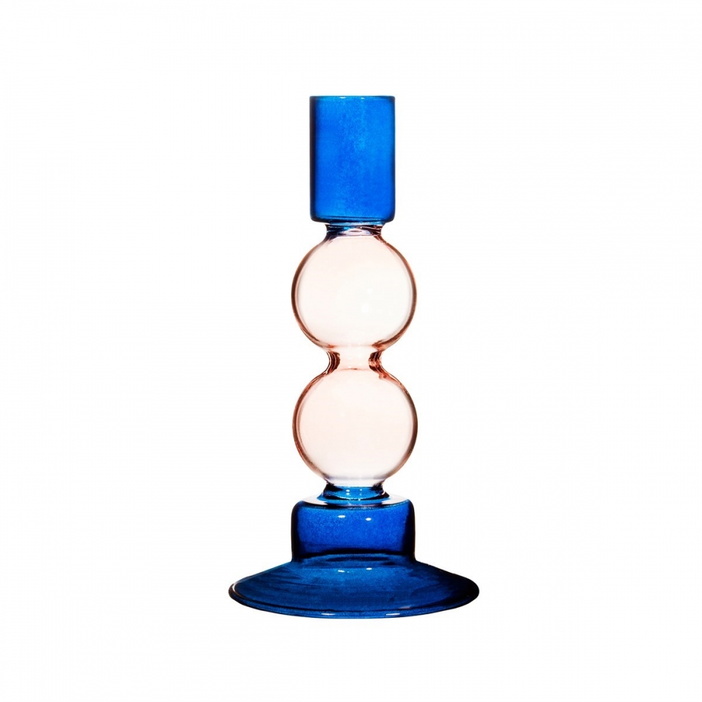 Roze & blauwe kaarsenhouder glas - Sass & Belle